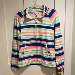 Lilly Pulitzer “Cats Meow” Colorful Striped Rainbow Pullover Quarter Zip